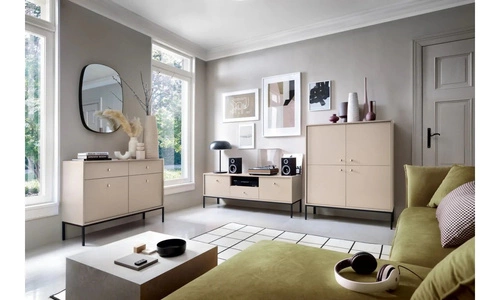 Moderní toaletní stolek Evora béžový se zásuvkami do ložnice, elegantní glamour konzole