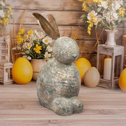 Velikonoční dekorativní figurka králíka Intesi 38 cm šedá stojící pryskyřicová dekorace na komodu nebo stůl