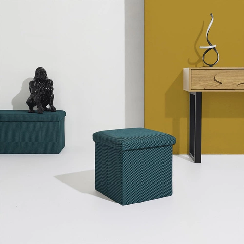 Skládací taburet s úložným prostorem Vels Atom tyrkysový čtvercový do předsíně a studentského pokoje