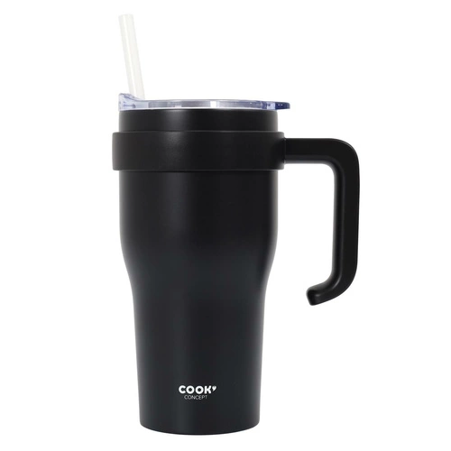 Termohrnek s uchem a brčkem Miami 600ml černý