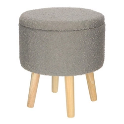 Taburet Neely Intesi se skrytým úložným prostorem šedý bouclé dřevěný ke kosmetickému stolku ve skandinávském stylu