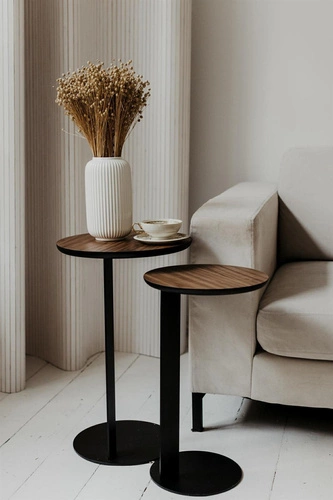 Kulatý konferenční stolek ODEN 350 americký ořech moderní do obýváku a ložnice NORDIFRA