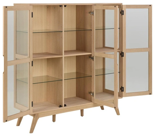 Vitrína Marte dřevěná skandinávská do obýváku bělený dub 140 cm