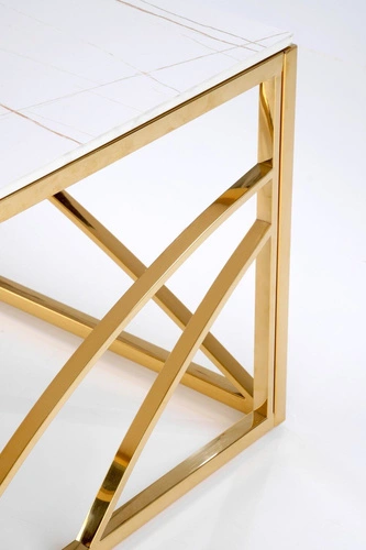 Konferenční stolek Taman obdélníkový skleněný bílý mramor zlatý glamour do obýváku Intesi 120x60