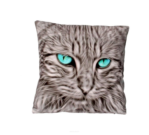 Dekorační polštář Mouton s potiskem kočky sametový antialergenní do obýváku šedý