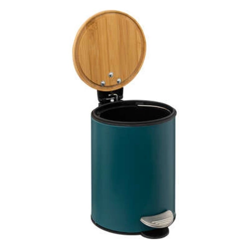 Koupelnový odpadkový koš Modern 3l modrý kovový s bambusovým víkem a pedálem 5five