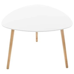 Oválný konferenční stolek Mileo M bílý skandinávský s dubovými nohami do obýváku Atmosphera