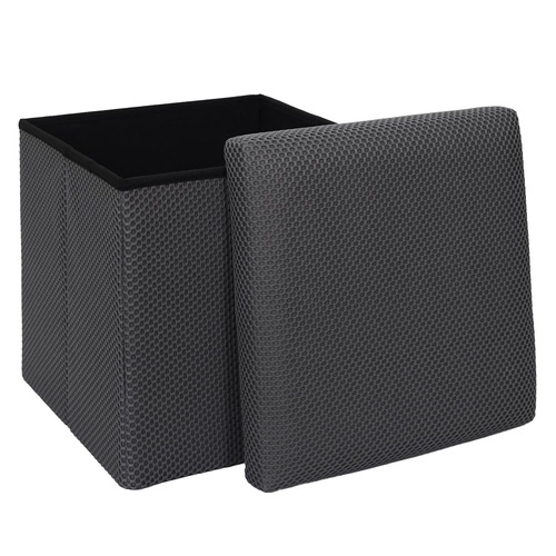 Skládací taburet s úložným prostorem Vels Atom šedý moderní do předsíně a studentského pokoje 38x38 cm