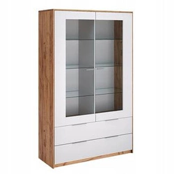 Bílá prosklená vitrína do obýváku Tissa moderní se zásuvkami 120 cm Intesi