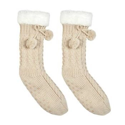 Protiskluzové ponožky Intesi béžové copánkový vzor teplé na doma dárek