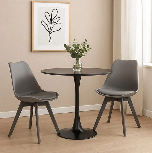 Kulatý jídelní stůl 90 cm Simplet Skinny Black černý moderní na jedné noze do jídelny a kuchyně