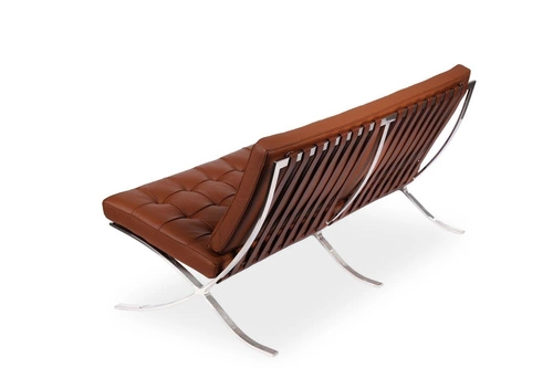 Kožená pohovka Ba inspirovaná Barcelona dvoumístná glamour do obýváku světle hnědá