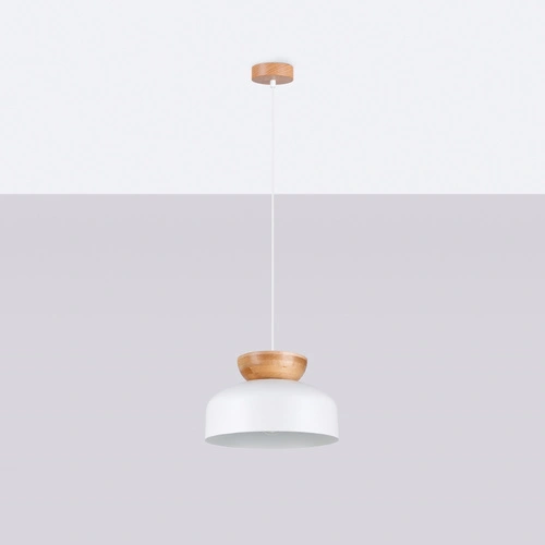 Závěsné svítidlo MARION bílá skandinávský styl kulaté do obýváku a jídelny dřevo ocel 130 cm