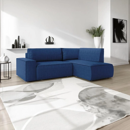 Rohová rozkládací pohovka Molde L pravá manšestrová modrá s úložným prostorem do obýváku
