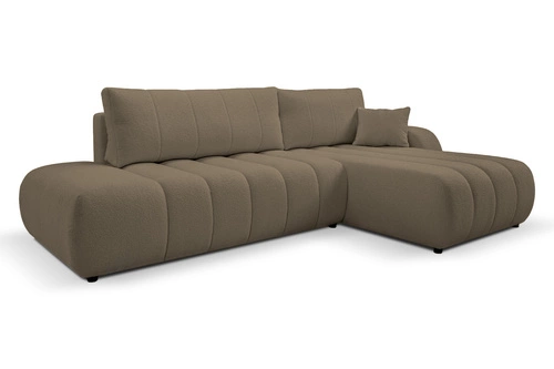 Rohová sedačka s rozkladem na spaní Hobro pravá šedo-hnědá moderní do obýváku s úložným prostorem