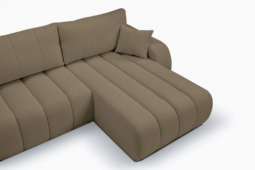 Rohová sedačka s rozkladem na spaní Hobro pravá šedo-hnědá moderní do obýváku s úložným prostorem