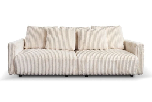 Rozkládací pohovka s funkcí spaní Loppie béžová manšestrová do obývacího pokoje moderní