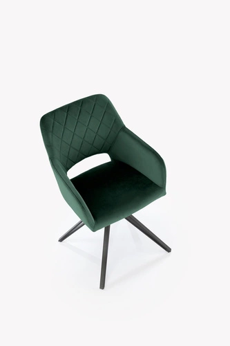 Otočná jídelní židle Cretas Velvet tmavě zelená s područkami čalouněná