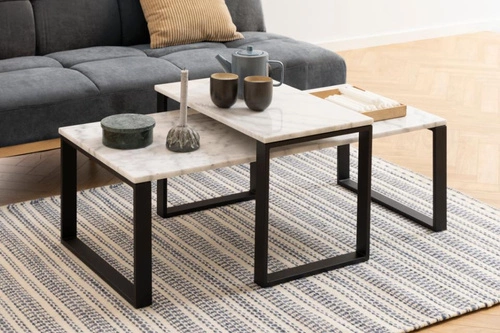 Sada 2 mramorových konferenčních stolků Katrine bílý glamour obdélníkový do obývacího pokoje Actona