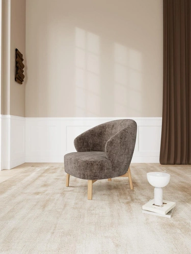 Relaxační křeslo Darlene hnědé sametové do obýváku v severském stylu