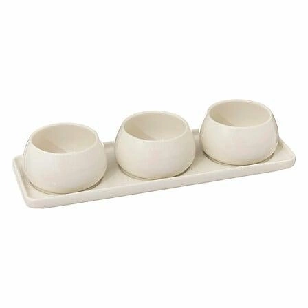 Sada na servírování předkrmů Nora bílá keramická s 3 miskami na podnose 5five simply smart