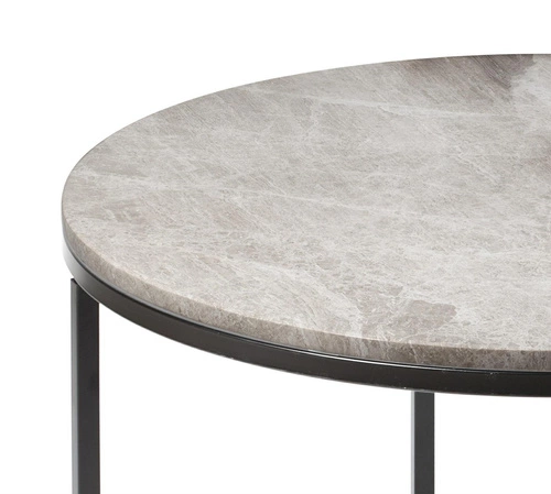 Kulatý mramorový konferenční stolek Pony 85 cm béžový glamour do obýváku na černé podstavě