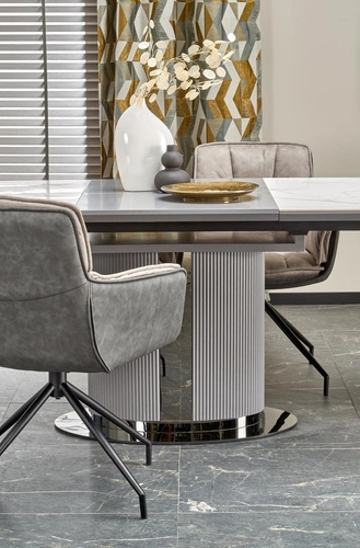 Rozkládací jídelní stůl Dallas bílý mramor moderní keramická deska 160–220 cm