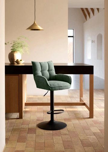 Barová židle Marilla zelená výškově nastavitelná otočná s opěrkou k kuchyňskému ostrůvku