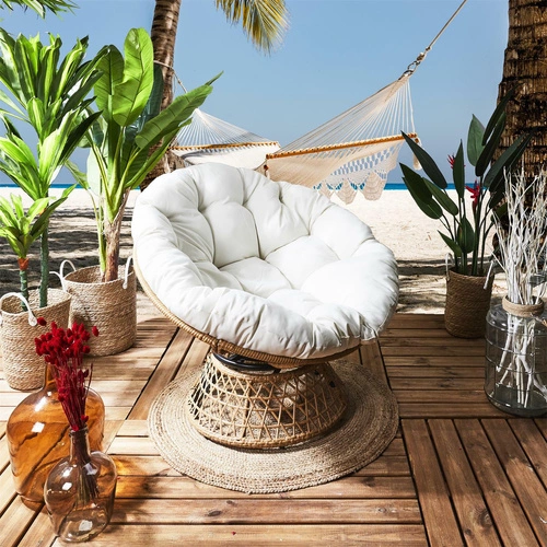 Zahradní otočné křeslo Cancun bílé boho s polštářem na terasu
