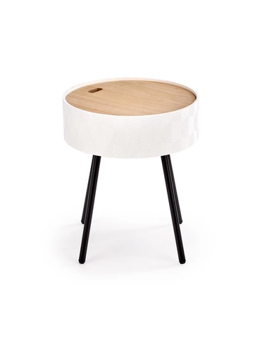 Kulatý bílý skandinávský konferenční stolek s úložným prostorem do obýváku 38 cm
