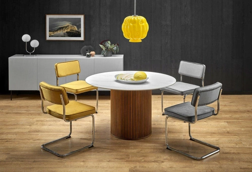 Jídelní kulatý stůl Uno Intesi bílý mramor na jedné noze moderní 120 cm