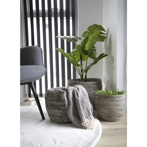 Sada 3 dekorativních košů Tivoli šedý z kukuřičného listí na skladování