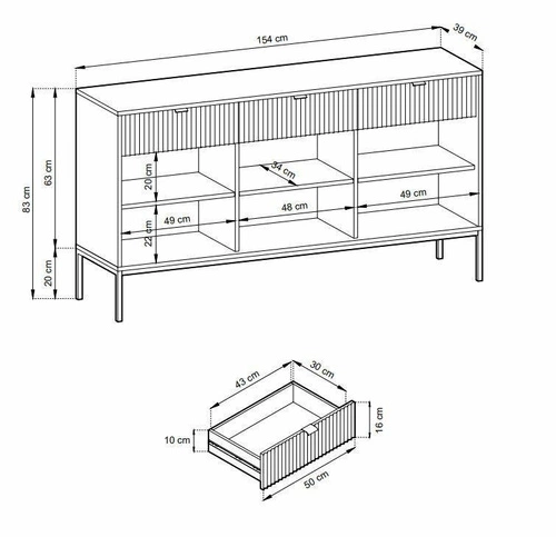 Černá rýhovaná komoda se zásuvkami na zlatých nohách 154 cm do moderního obýváku Intesi