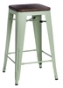 Barová židle Paris Wood 75 cm zelená industriální stolička s dřevěným sedákem k kuchyňskému ostrůvku