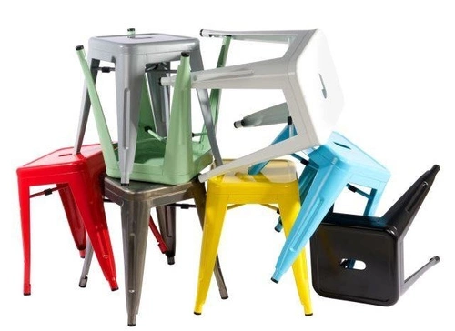 Kovová stolička Paris žlutá ve stylu industrial, inspirovaná Tolix, do kuchyně a jídelny