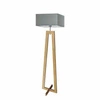 Moderní stojací lampa do obýváku Jawa šedý textilní stínidlo dubový podstavec Lysne 138 cm