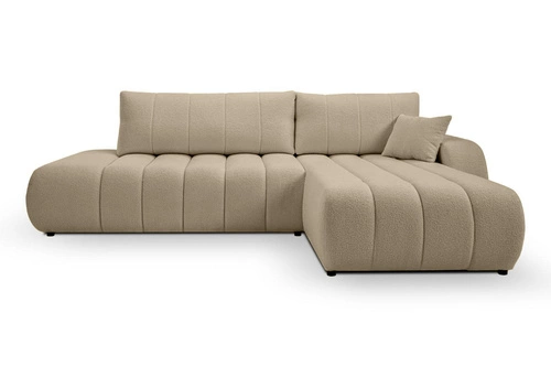 Rohová rozkládací pohovka Hobro béžová moderní do obýváku s úložným prostorem pravá