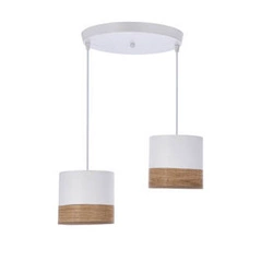 Bianco bílá talířová závěsná lampa 2x40W E27 stínidlo bílá+ořech