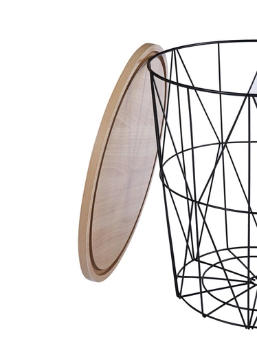 Kulaty konferenční stolek Salvatore 42 cm přírodní dub černý moderní do obýváku Intesi