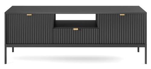TV stolek Delicious černý rýhovaný glamour do obýváku na vysokých nohách 154 cm