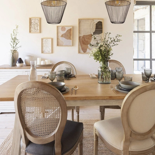 Čalouněná židle Cleon béžová do jídelny a obýváku dřevěná boho Atmosphera