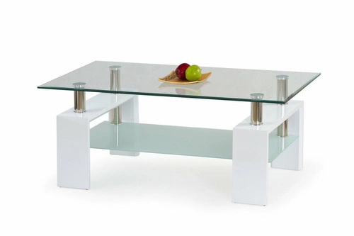 Bílý obdélníkový konferenční stolek se skleněnou deskou a policí moderní do obýváku Intesi 110x60