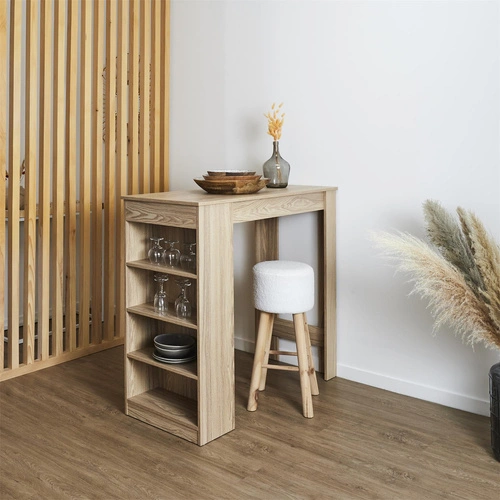 Barový stůl Blox přírodní s policemi do kuchyně a obýváku moderní obdélníkový 115 cm