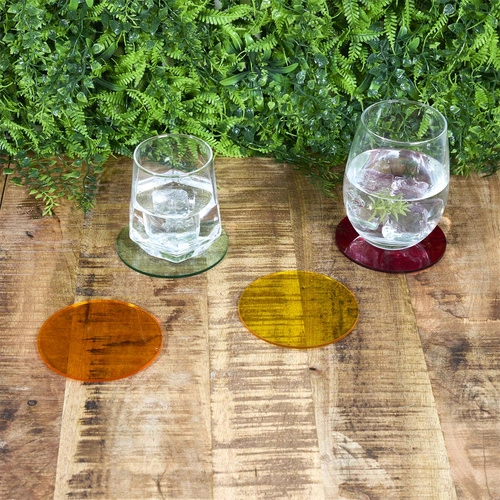 Sada 4 barevných průhledných podtácků pod skleničky