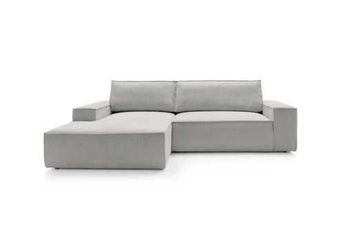 Rohová pohovka z manšestru Molde M levá s rozkladem a úložným prostorem do obýváku šedá