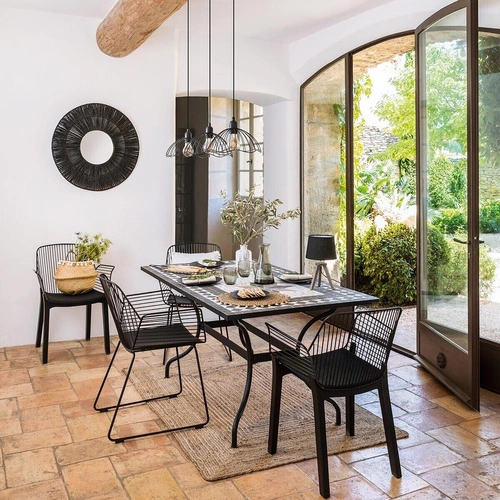 Jídelní stůl Kipos moderní obdélníkový s mozaikou a černými nohami Atmosphera 160x90