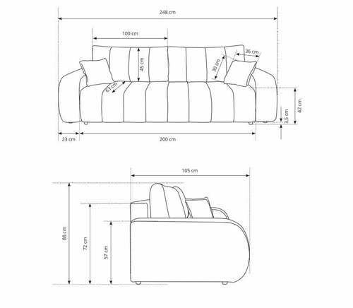 Modrá rozkládací pohovka Hobro pro 3 osoby se spací funkcí ve skandinávském stylu do obýváku