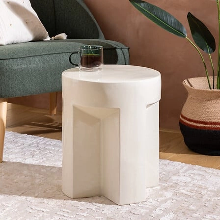 Kulatý bílý keramický konferenční stolek do obýváku a ložnice Atmosphera moderní