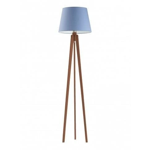 Stojací lampa Curacao modrý textilní stínidlo moderní dřevěná do obýváku Lysne 158 cm