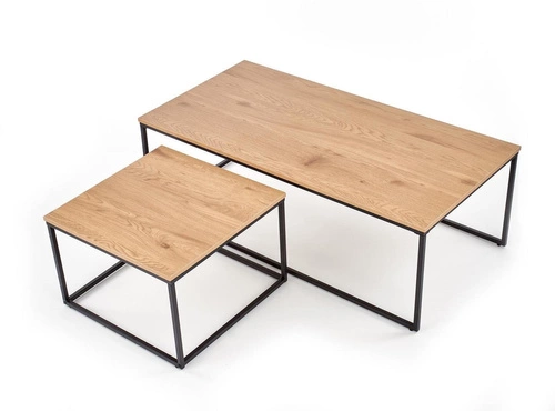 Sada 2v1 loftových konferenčních stolků Moxford dub zlatý a černý do obýváku